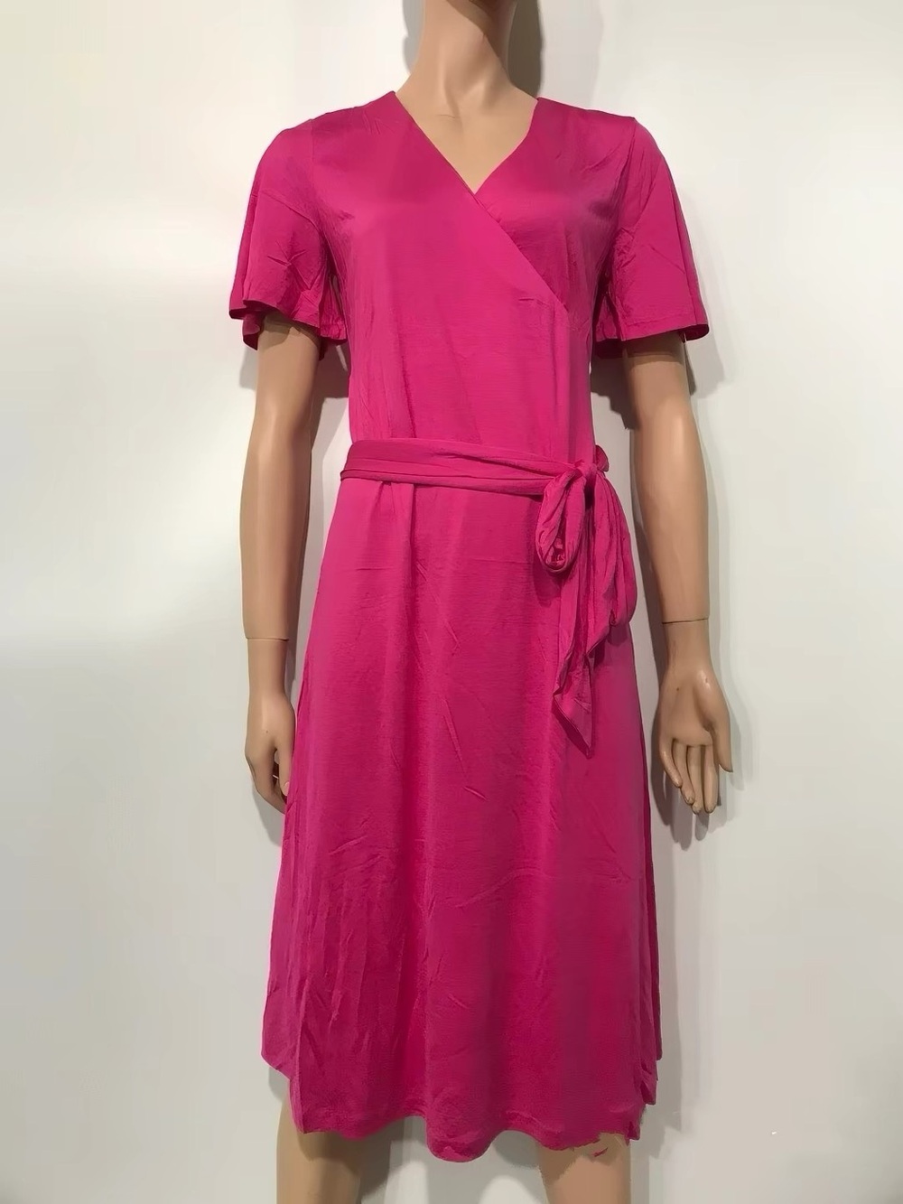 Lauren Ralph Lauren 100% Silk Pink Wrap Midi Dress Size S